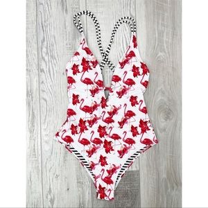 CUPSHE Flamingo Free To Fly Print One-piece Swimsuit Women Deep V neck Back.